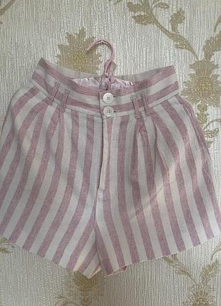 Шорти жіночі у смужку з бавовни та льону