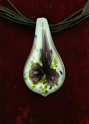 Кольє murano, муранське скло, венеціанське скло, на шнурі та стрічці