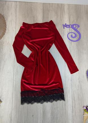 Женское платье lolita с длинным рукавом бархатное красное размер s (44)