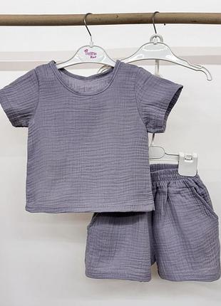 Костюм летний муслиновый для девочки футболка с шортами