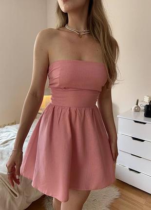 Чарівна корсетна сукня міні з шнурівкою на спині лляне плаття з відкритими плечима і декольте