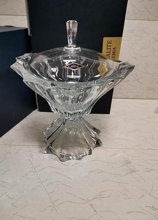 Конфетница на ножке с крышкой 255мм bohemia plantica