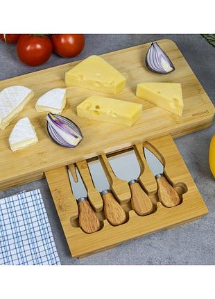 Доска разделочная 40х19,5х3,2см с аксессуарами для нарезки сыра kinghoff kh-1567