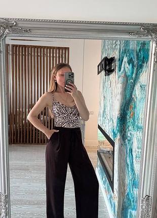 Легкі якісні крепові штани палаццо широкі жіночі з високою посадкою на резинці