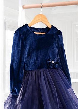 Сукня дитяча синя велюрова з фатином
