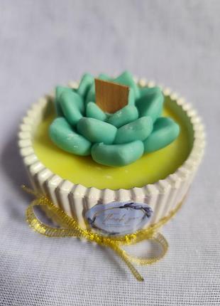 Свічка з соєвого воску з ароматом апельсину та лимону "кактус," розмір кашпо 7*7.5 см