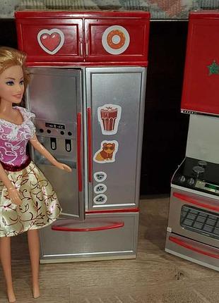Холодильник, плита з духовкою для барбі, монстер хай плюс лялька нова