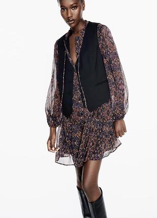 Платье zara летнее платье с объемными рукавами зара сукня з принтом