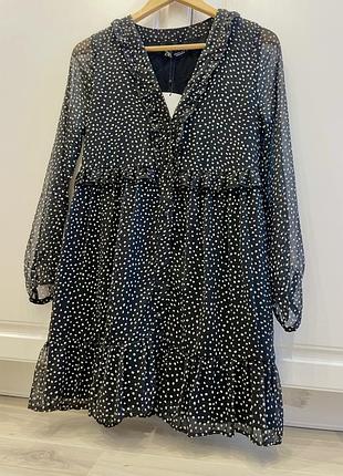 New collection! розкішна чорна сукня в горох від zara.