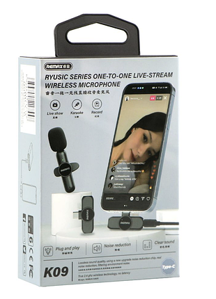 Мікрофон петличний бездротовий remax k09 type c і lighting