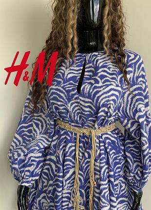 H&m яркое летнее, короткое, пышное платье с объемными рукавами