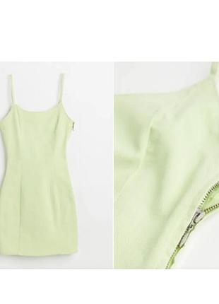 Джинсова міні коротка сукня м'ятного кольору на тонких бретелях h&m divided на молнії з боку збоку