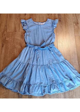 Сарафан голубое платье джинсовое светлое женское с рюшами на поясе беби долл