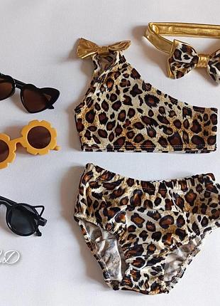 Купальник для дівчинки, дитячий леопардовий купальником, велюровий роздільний купальник