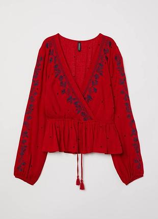 Блуза сорочка в бохо стилі, блуза вишита червона, блуза boho стиль