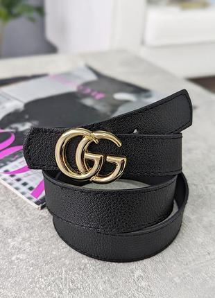 Жіночий ремінь- пояс gucci гуччі чорний + золото широкий
