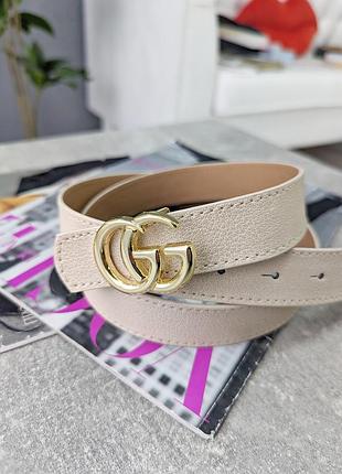 Жіночий ремінь- пояс gucci гуччі молочний + золото широкий