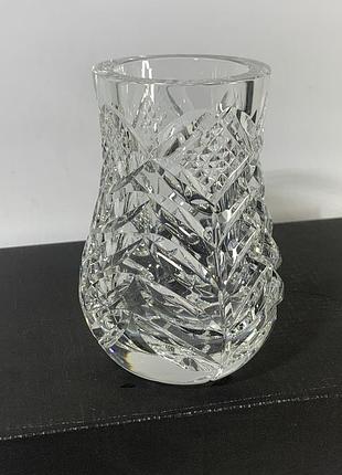 Кристальная ваза для цветов советская - резьбовой узор резная, тяжелая, устойчивая винтаж н1532