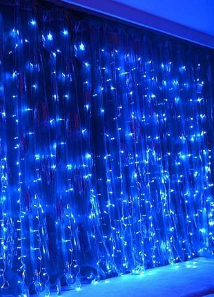 Гірлянда штора водоспад 240-b велика лампа 3d led blue 3х2м (силіконовий провід з подовженням)