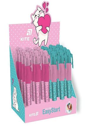 Ручка кулькова kite easystart, kitty, синя
