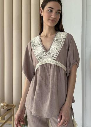 Блузка женская лён с вышивкой