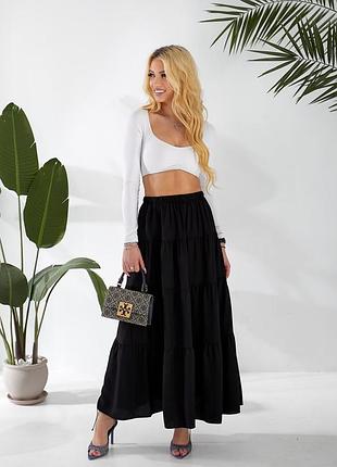 Юбка длинная макси льняная льняная льняная лен свободная легкая летняя женская с воланами юбка на резинке