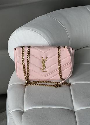 Женская сумка yves saint laurent loulou  leather bag через плечо розовый лоран medium size