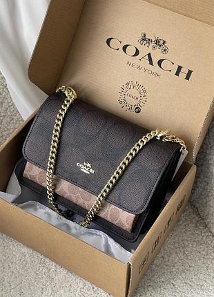 Женская сумка coach mini klare crossbody in signature canvas через плечо темно - коричневый коуч