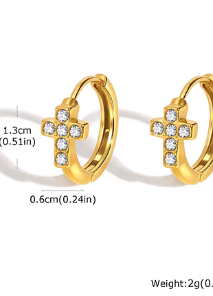 Небольшие круглые серьги конго крестики, кресты. медзолото, цирконы2 фото