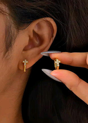 Небольшие круглые серьги конго крестики, кресты. медзолото, цирконы3 фото