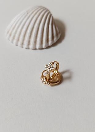 Небольшие круглые серьги конго крестики, кресты. медзолото, цирконы4 фото