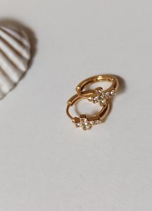 Небольшие круглые серьги конго крестики, кресты. медзолото, цирконы6 фото