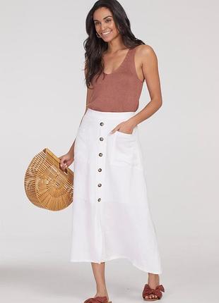 Шикарная льняная белоснежная юбка с карманами velvet blue, фасон трапеция.