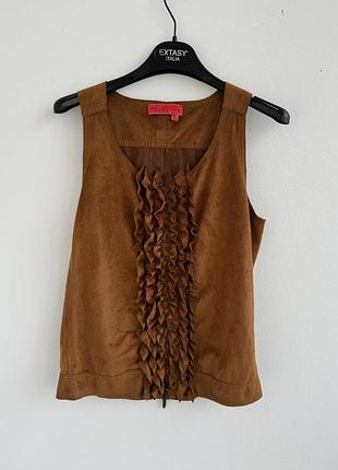 Manila grace блуза топ жилетка з рюшами, штучна замша