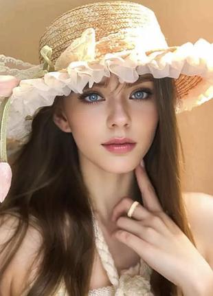 Жіноча солом'яна шляпа з мереживом та тюльпанами 57-59
