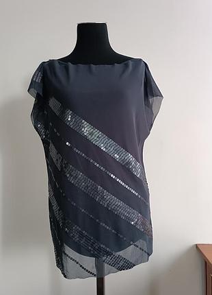 Топ с пайетками armani jeans usa s/eur 40/ серо-синего цвета