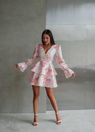 Жіноча сукня міні з подвійною спідницею з рукавами з воланами з декольте на спині корсетна шнурівка