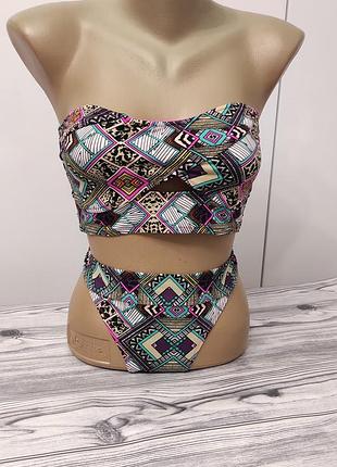 Купальник раздельный лиф бандо в-с абстрактный принт р.48 primark ocean club