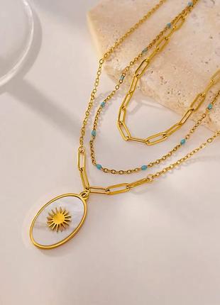 Прикраса потрійна кулон з мушлі нержавіюча сталь