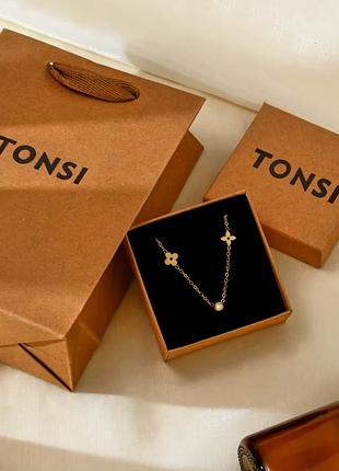 Ланцюжок нержавіюча сталь stainless steel квіткові мотиви камінець в коробці подарунковій