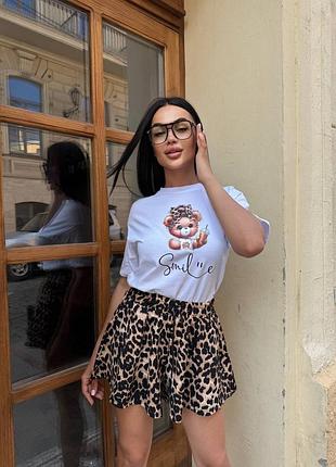 Женский легкий костюм двойка футболка шорты ткань кулир + рубчик