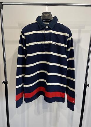 Tommy hilfiger поло кофта лонгслив в полоску мужская синяя