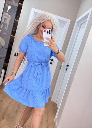 Легкое модное платье с поясом и рукавами фонариками код 1211