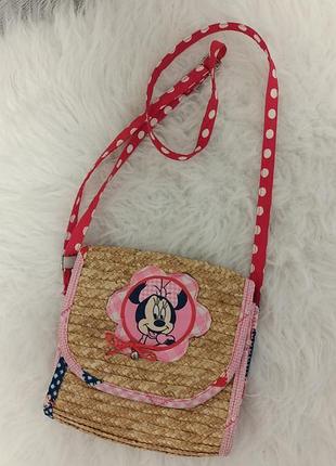 Сумочка сумка через плече дитяча солом'яна бананка міні маус міккі маус рожева