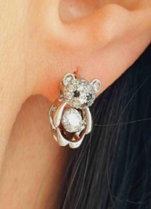 Сережки xuping ведмедики мишки 
з танцюючим камінцем