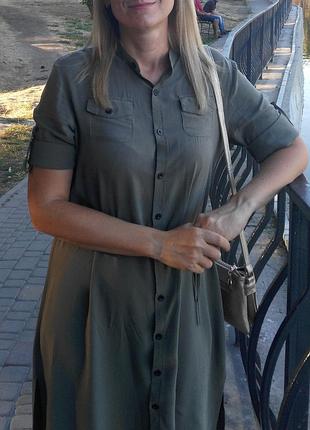 Платье-рубашка цвета хаки