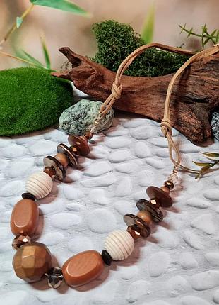 📿🍂 дерев'яне кольє в етно-бохо стилі натуральне дерево, екозамша
