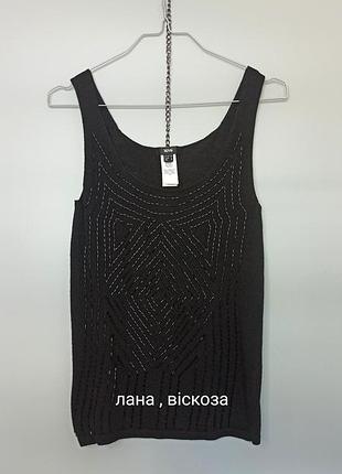 🖤 mango чорний ошатний топ 30% лана 70% віскоза вишитий бісером 🖤 бісер майка вовна розмір s m