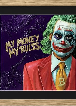 Картина олійна 60×60 joker bitcoin поп-арт сучасне мистецтво інтерʼєрдекор авторська ручна