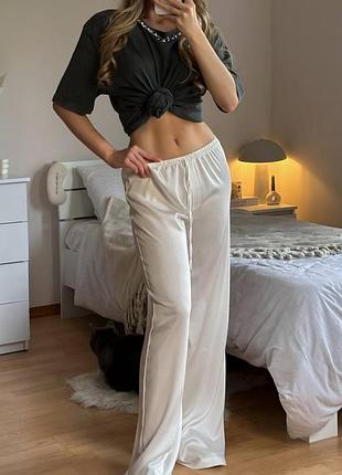 Шелковые брюки, молочные брюки на резинке, стильные брюки на лето, 204